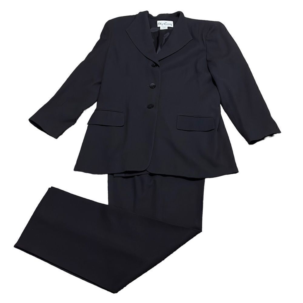 Oleg Cassini Black Blazer & Pant Suit Set Size 16